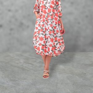 Coral pink floral shirt dress