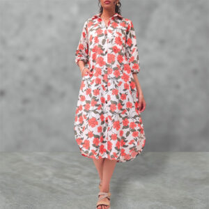 Coral pink floral shirt dress