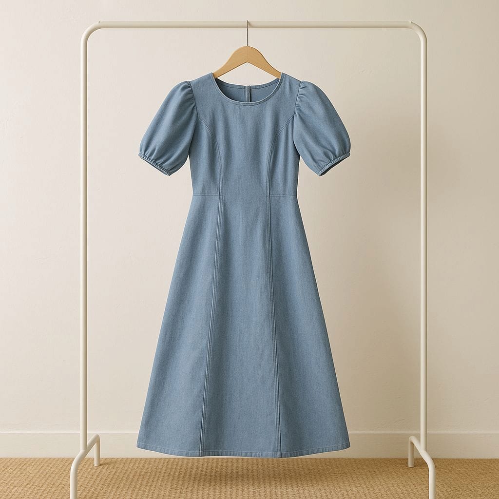 Puff Sleeveless Blue Dress